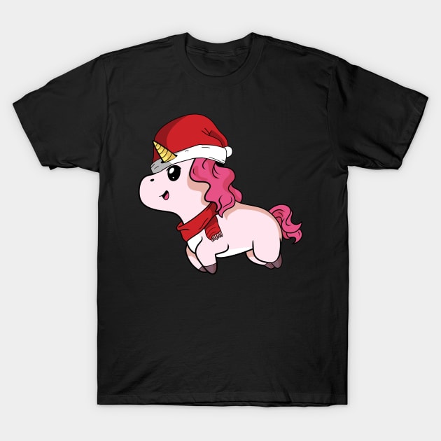 Santa Hat Magical Unicorn Christmas Holiday T-Shirt by TheBeardComic